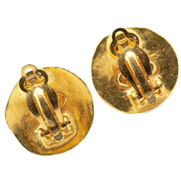 CHANEL CC Logos Round Clip-On Earrings Gold Tone 95A Auth - Picture 3 of 9